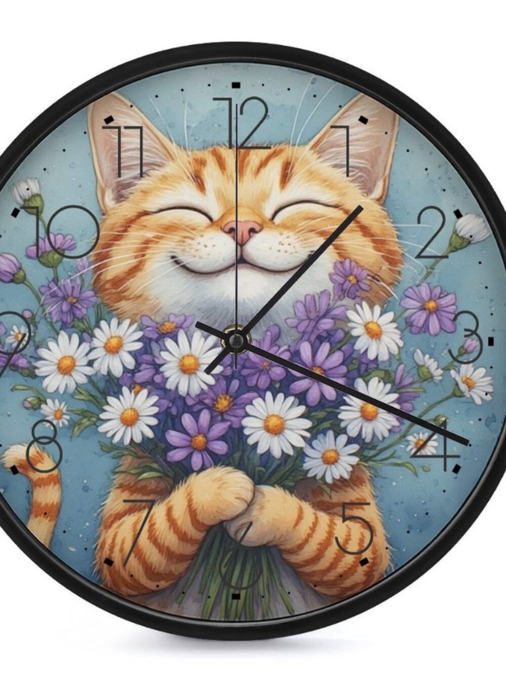 Happy Cat Wall Clock, Whimsical Animal Decor, PC Tempered Glass Art - Picture 7 of 9